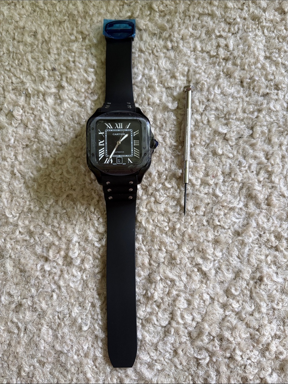 Black Square Dial Men’s Watch with Black Silicone Strap